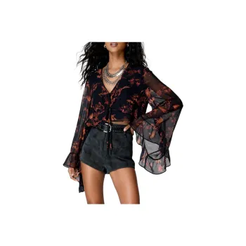 NASTY GAL Stallion Ruffle Tie Front Top Crop Tops Women's Black