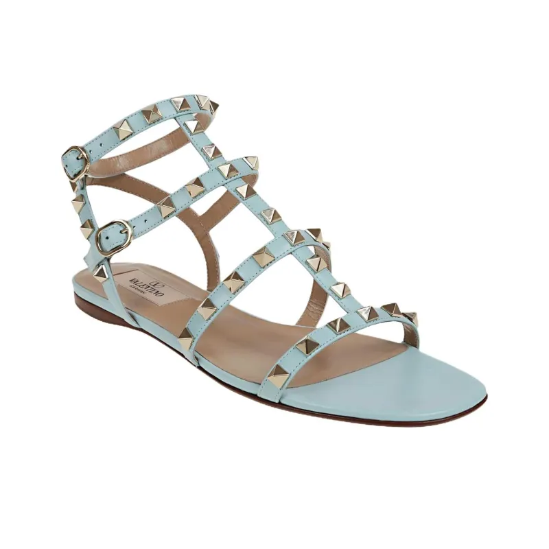 Valentino Rockstud Roman Sandals Women's Blue-2