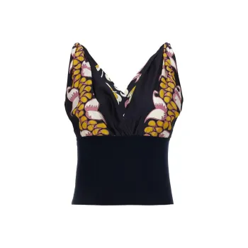 TORY BURCH Graphic Printed V-Neck Top