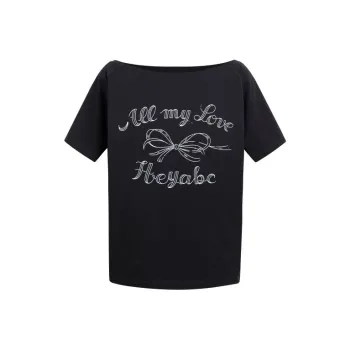 HEYABC T Shirts Women's Black Asymmetrical Shoulder Butterfly