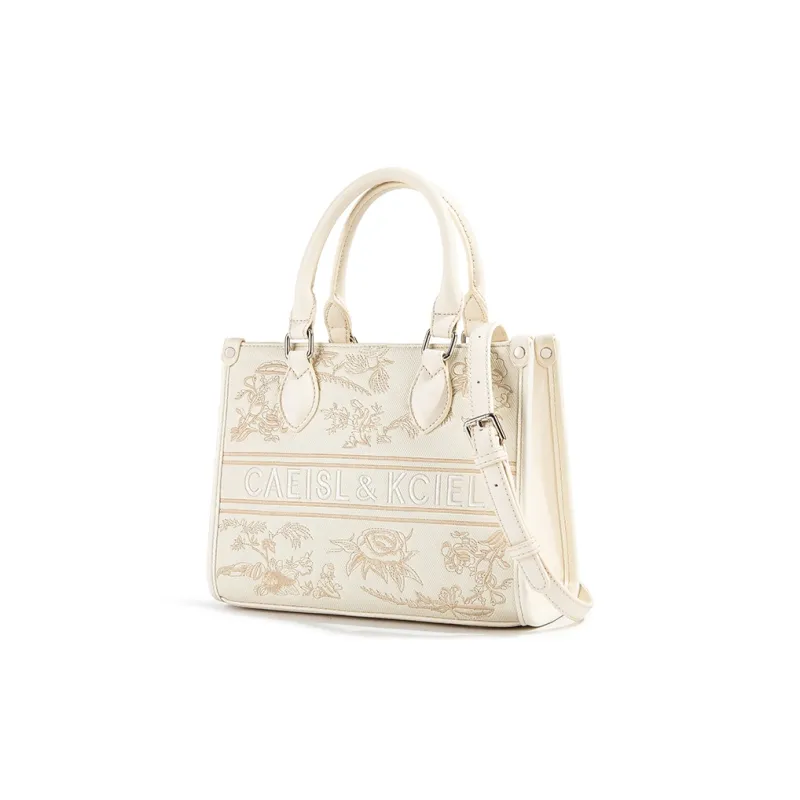 CAEISL&KCIEL Synthetic Leather Tote Handbag Women's White With Embroidery-3
