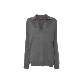 GUCCI Extra Fine Wool Polo Top 'Medium Grey/White'