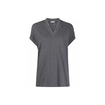 Brunello Cucinelli Embellished V Neck T Shirt