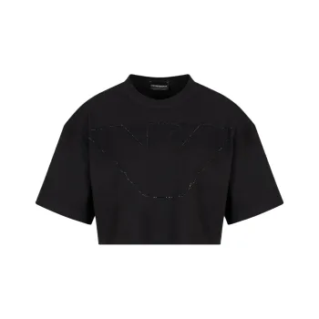EMPORIO ARMANI Asv Stretch jersey Cropped T shirt With Oversized Rhinestone Eagle