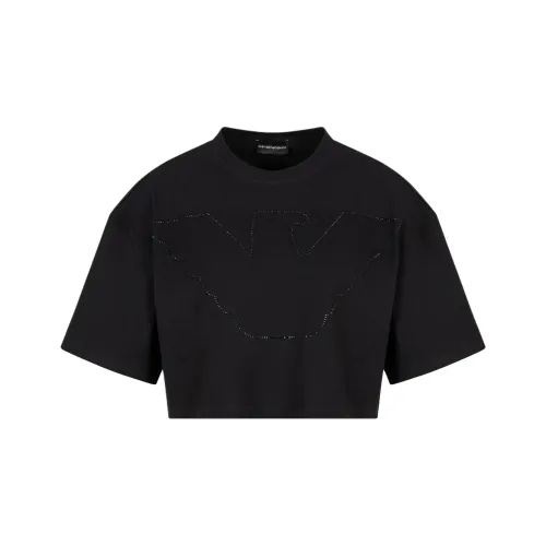 EMPORIO ARMANI Asv Stretch jersey Cropped T shirt With Oversized Rhinestone Eagle