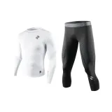 White Compression Garment Long-Sleeved+Black Liquid Ammonia Tight Pants (Cropped)
