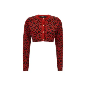 VERSACE Animal Print Cropped Knit Cardigan