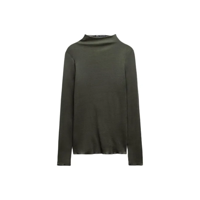 ZARA Drop Shoulder Sleeve T-Shirt Women's Khaki-0