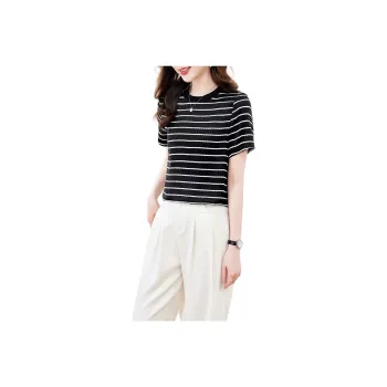Yi Mengyuan Short Sleeved Silk T Shirt Women's Stripes