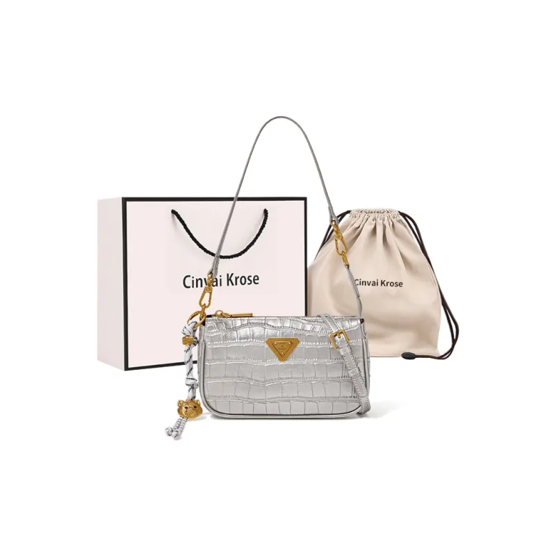 CinvaiKrose Synthetic Leather Baguette Shoulder Bag, Crossbody Bag, Shoulder Bag Small Size Women's Pink/Silver-5