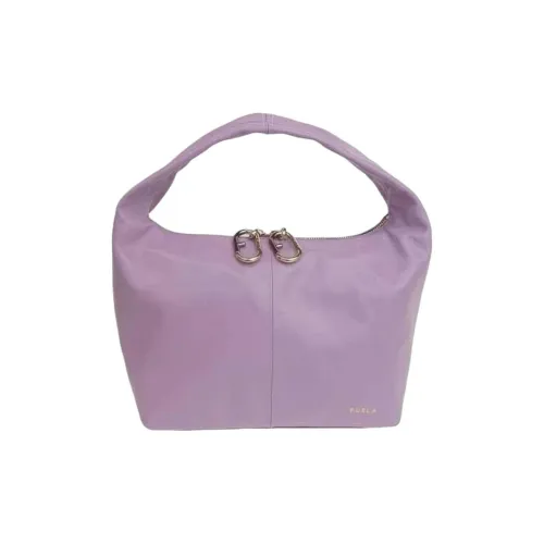 Furla Ginger Solid Color Smooth Leather With Logo Details Hobo Bag Shoulder Bag Small Size Women's Purple
