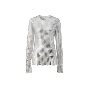 Burberry Metallic Paillette Embellished Mesh Top 'Silver'
