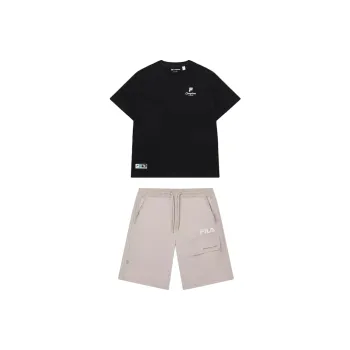 FILA Casual Sportswear Men Jet Black T Shirt+Barley Shorts