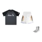 Patchwork Canvas Short-Sleeved-Dark Gray & Black+Ice Cream Shorts+Sports Socks (Random Socks)