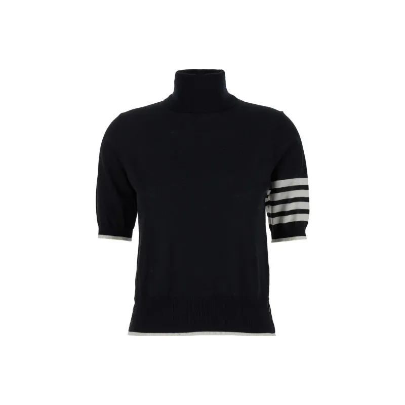 THOM BROWNE Stripe Detailed Short Sleeved Knitted Jumper-0