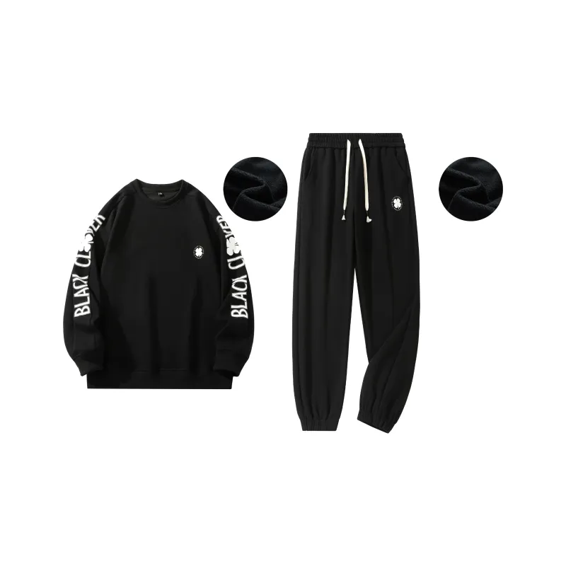 BLACK CLOVER Crew Neck Pullover Couple Sweatshirt Set Unisex Black-0