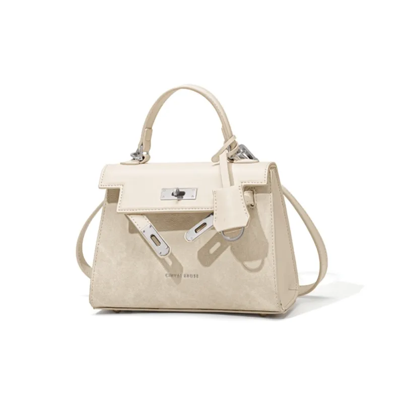 CinvaiKrose Synthetic Leather With Cow Leather Handbag Large Size Women's Ecru/Brown/Black-1