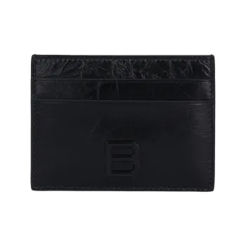 Balenciaga CRUSH Leather Card Holder Women's Black