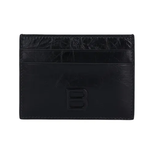 Balenciaga CRUSH Leather Card Holder Women's Black
