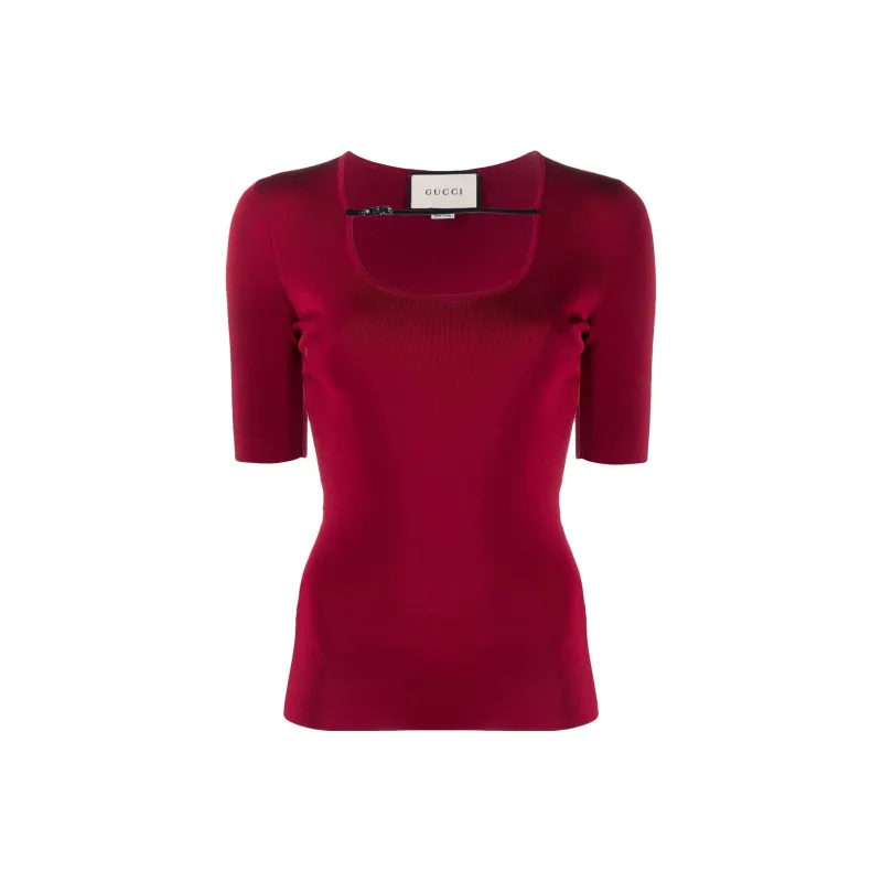 GUCCI Buckle Strap Ribbed T shirt-0