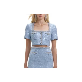 Self-portrait Crop Tops Women's Misty Blue