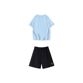 XTEP Casual Sportswear Unisex Set Water Bay Blue Short Sleeved Shirt+Black Shorts