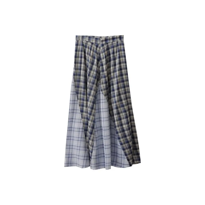 SONDR Casual Long Skirt Women's Blue Plaid-1