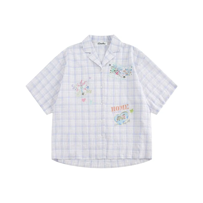 DOH STORE Shirt Unisex Blue White Plaid-0