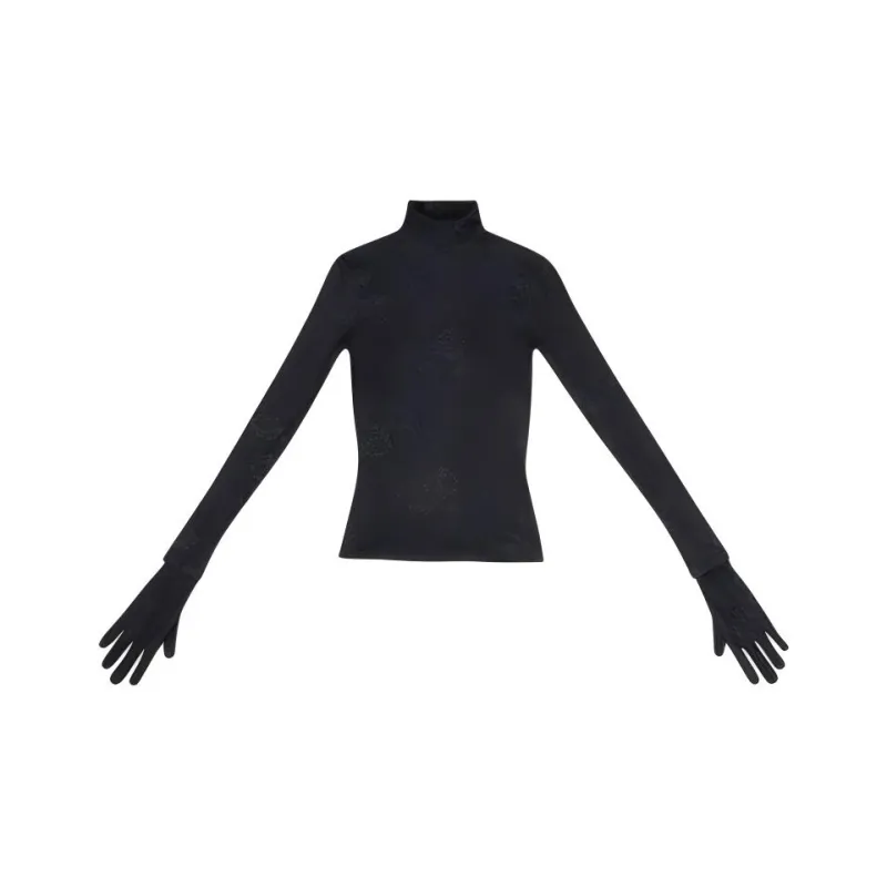 Balenciaga Lace Top With Gloves 'Black'-0