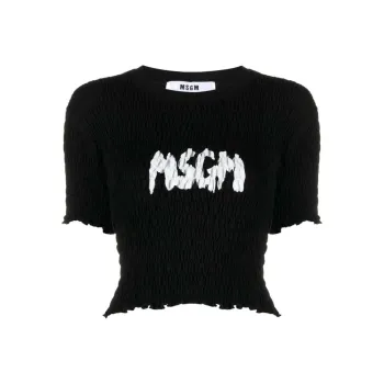 MSGM Logo print Smocked Top