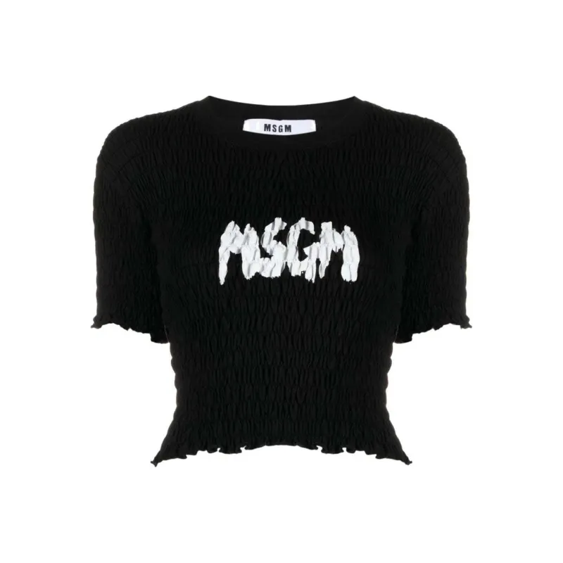 MSGM Logo-print Smocked Top-0