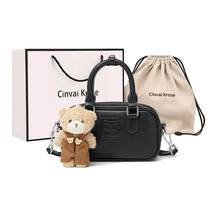 CinvaiKrose Synthetic Leather Handbag Small Size Women's Ecru/Black-5