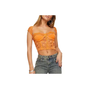 PRINCESS POLLY SHAKMAN LACE TOP Crop Tops Women's ORANGE/Orange