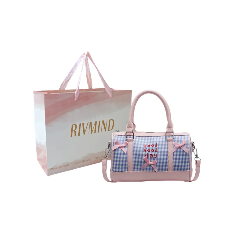 RIVMIND PU Patchwork One Shoulder Handbag Women's White/Pink/Blue/Black-6