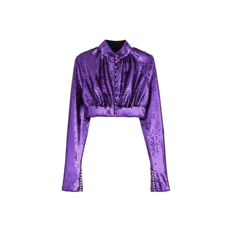 Rabanne H&M Sequined Crop Top Purple-0