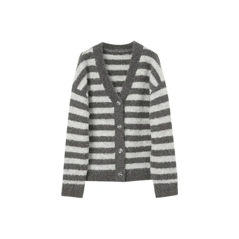 3COLOUR Sweater Women's Stone Gray Stripes-0