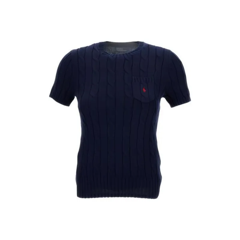 Polo Ralph Lauren Logo Embroidered Cable Knit Crewneck Top-0