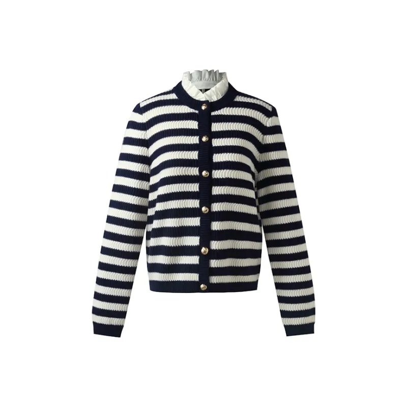 GOELIA Sweater Women's Blue White Striped-0