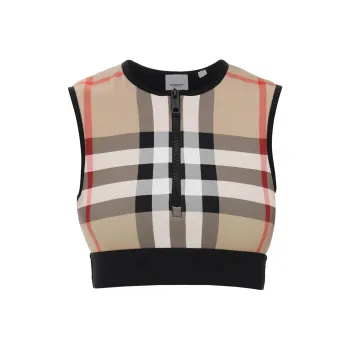 Burberry Vintage Check Patterned Front Zipped Crop Top
