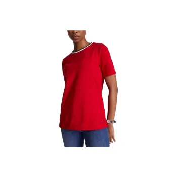 Tommy Hilfiger Stripe Collar Crewneck T-Shirt T-Shirts T-Shirt Women's Red