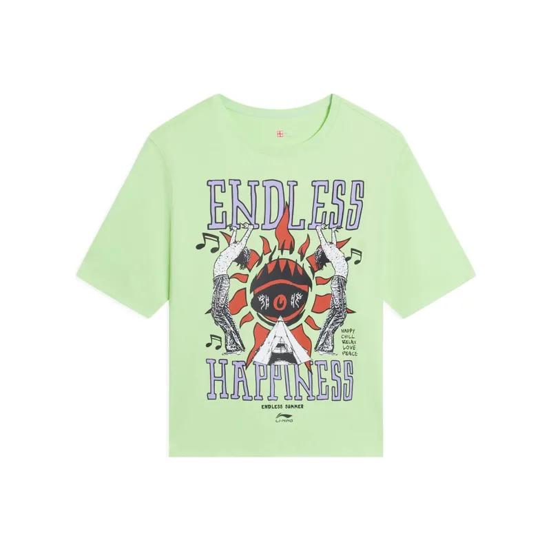 LiNing T Shirts Women's Butterfly Pink Green-0