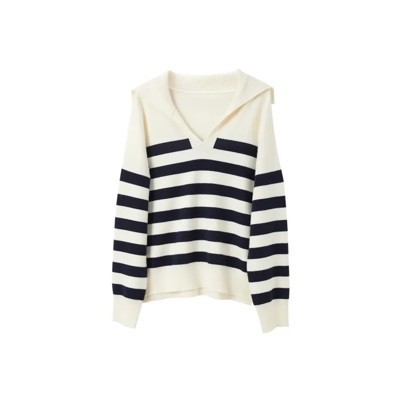 3COLOUR Sweater Women's Navy Blue Stripes-0