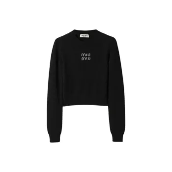 MIU MIU Logo Embellished Cropped Knitted Jumper