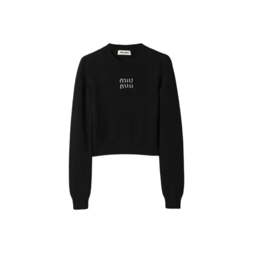MIU MIU Logo Embellished Cropped Knitted Jumper