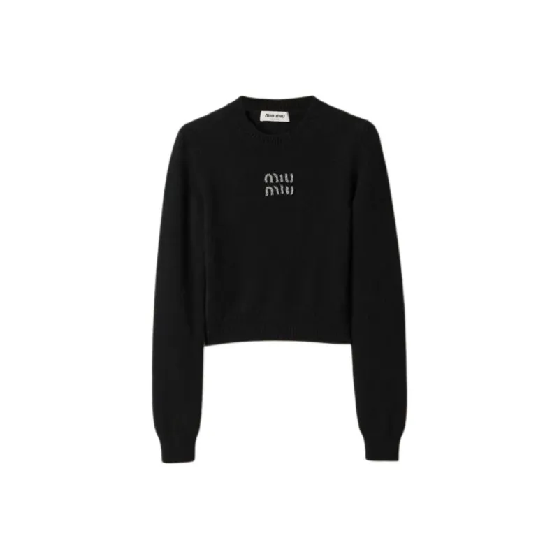 MIU MIU Logo Embellished Cropped Knitted Jumper-0