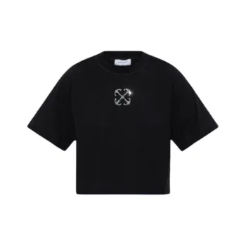 OFF WHITE Logo Embellished Cropped T Shirt