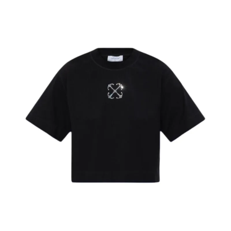 OFF WHITE Logo Embellished Cropped T Shirt-0