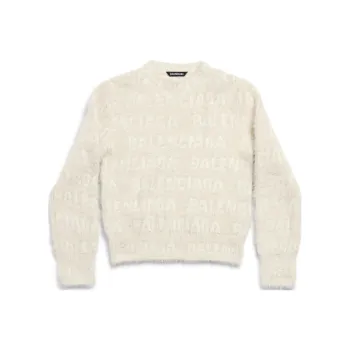Balenciaga Allover Logo Furry Fitted Sweater