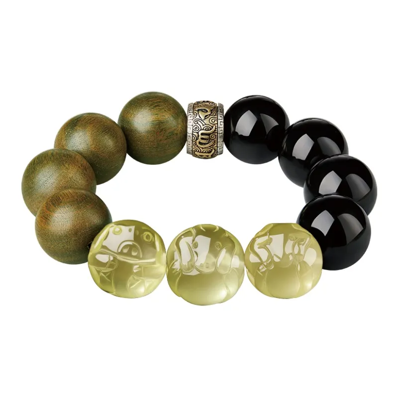 Yi Mingju Green Sandalwood Bracelets Men's-8