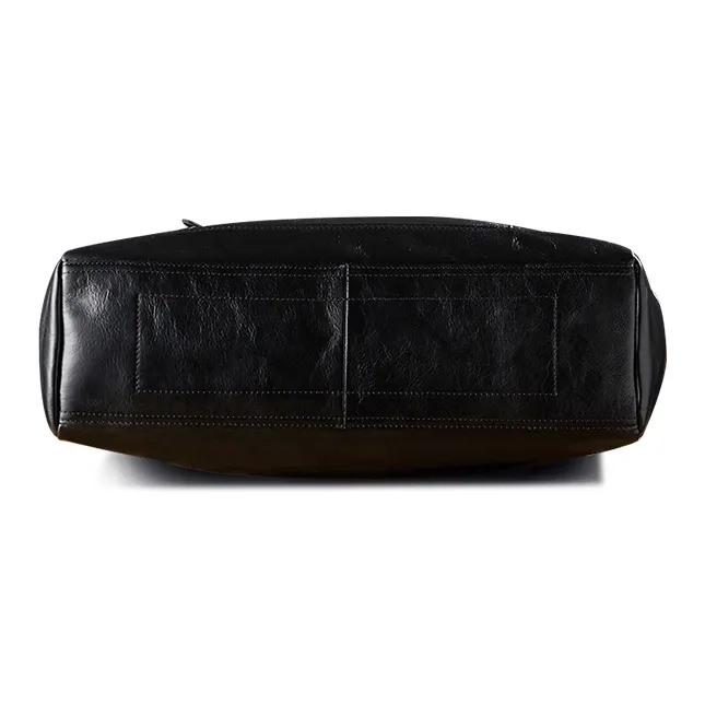 Simple&nature Top Grain Cow Leather Shoulder Bag Unisex Black-4